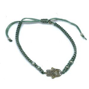 Barbari Hamsa Hand Cord Beaded Bracelet Green Adjustable